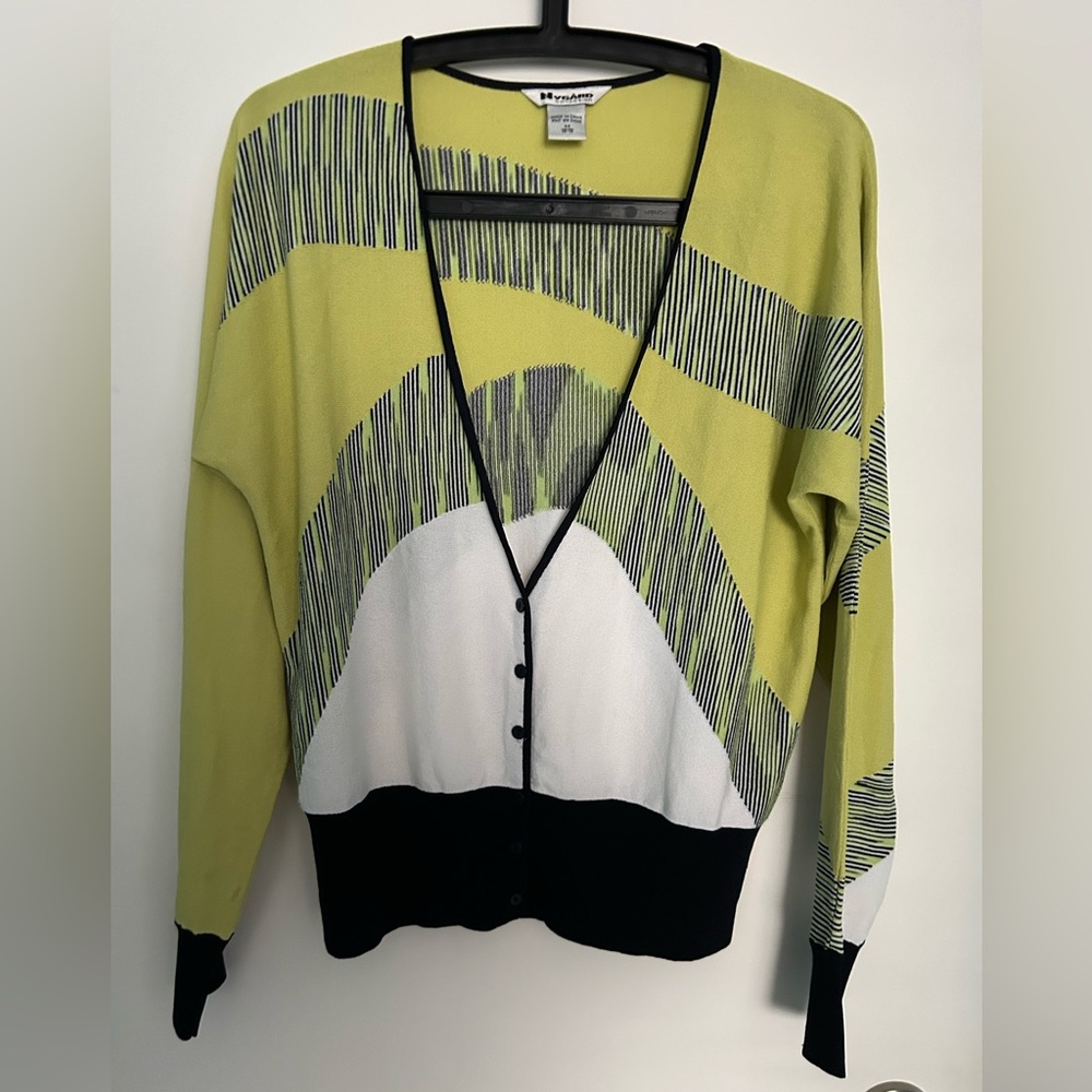 Nygard Collection Stylish Women's Cardigan in Chartreuse and Black